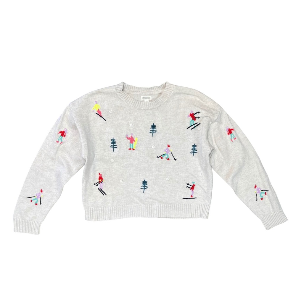 Gymboree Kids M 7-8 Oatmeal Skiing Winter Sports Embroidered Sweater 140189826